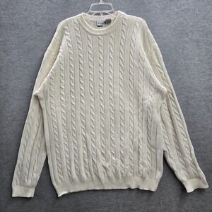VINTAGE GAP Men Sweater M Cream Fisherman Made In USA Cable Knit Long Sleeve